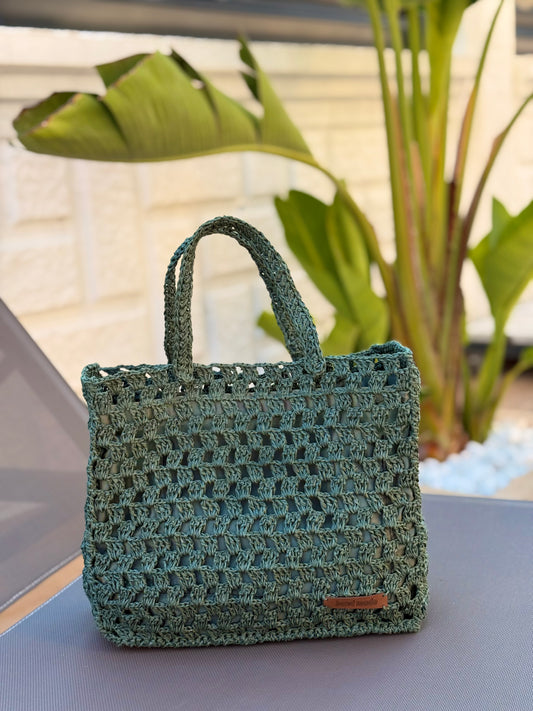 Haki El Örmesi Hasır Crochet Çanta