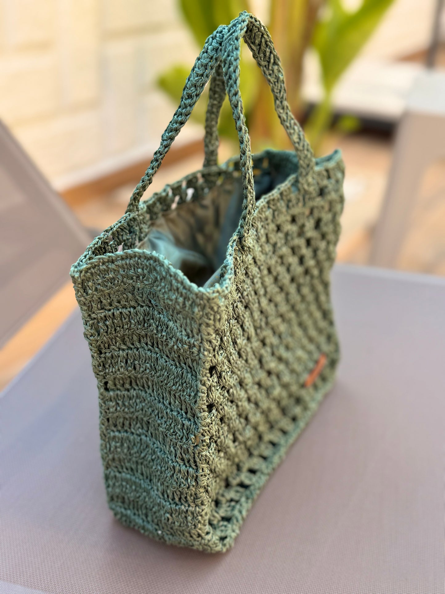 Haki El Örmesi Hasır Crochet Çanta